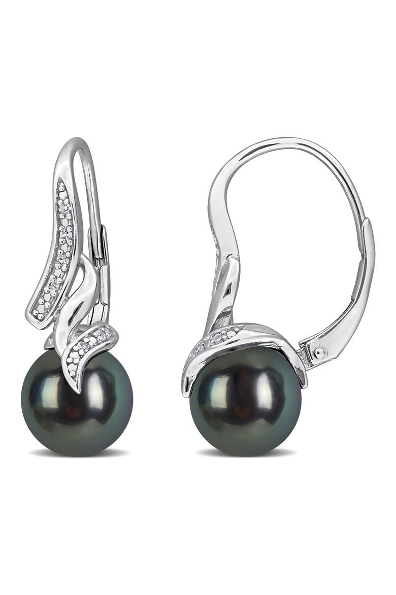 Tahitian Pearl & Diamond Drop Earrings, Main, color, BLACK