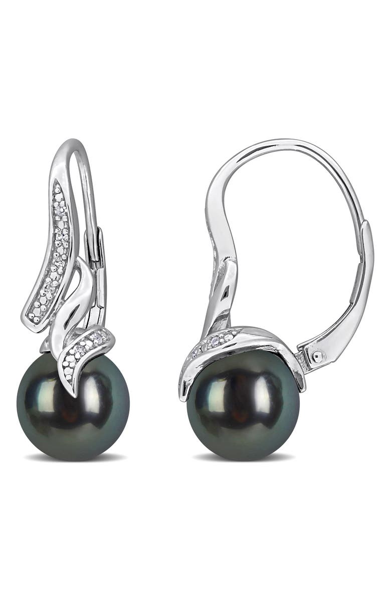 DELMAR Tahitian Pearl & Diamond Drop Earrings, Main, color, Black
