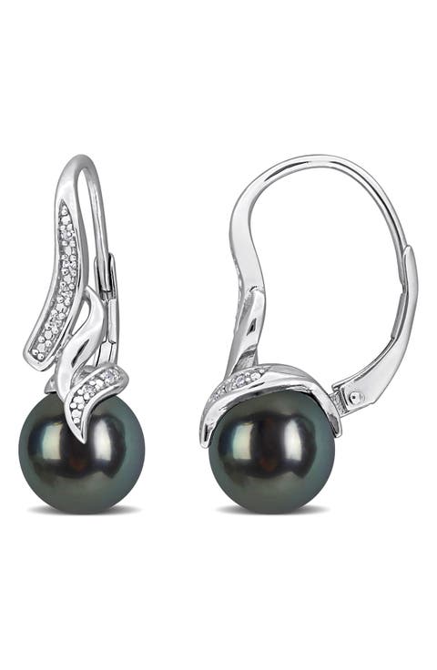 Tahitian Pearl & Diamond Drop Earrings