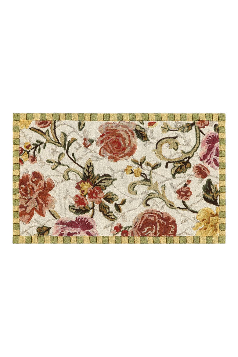 Golden Peonies Rug, Main, color, WHITE