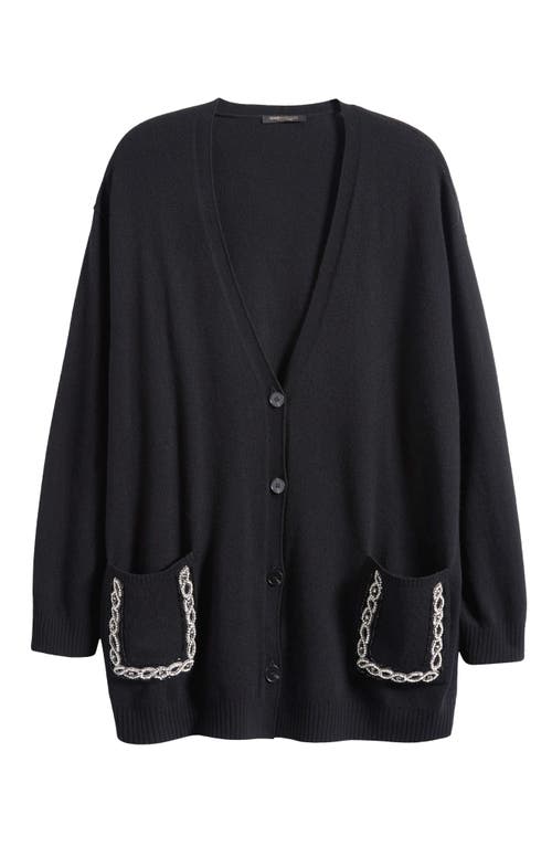 Marina Rinaldi Pavido Rhinestone Pocket Wool & Cashmere Cardigan In Black