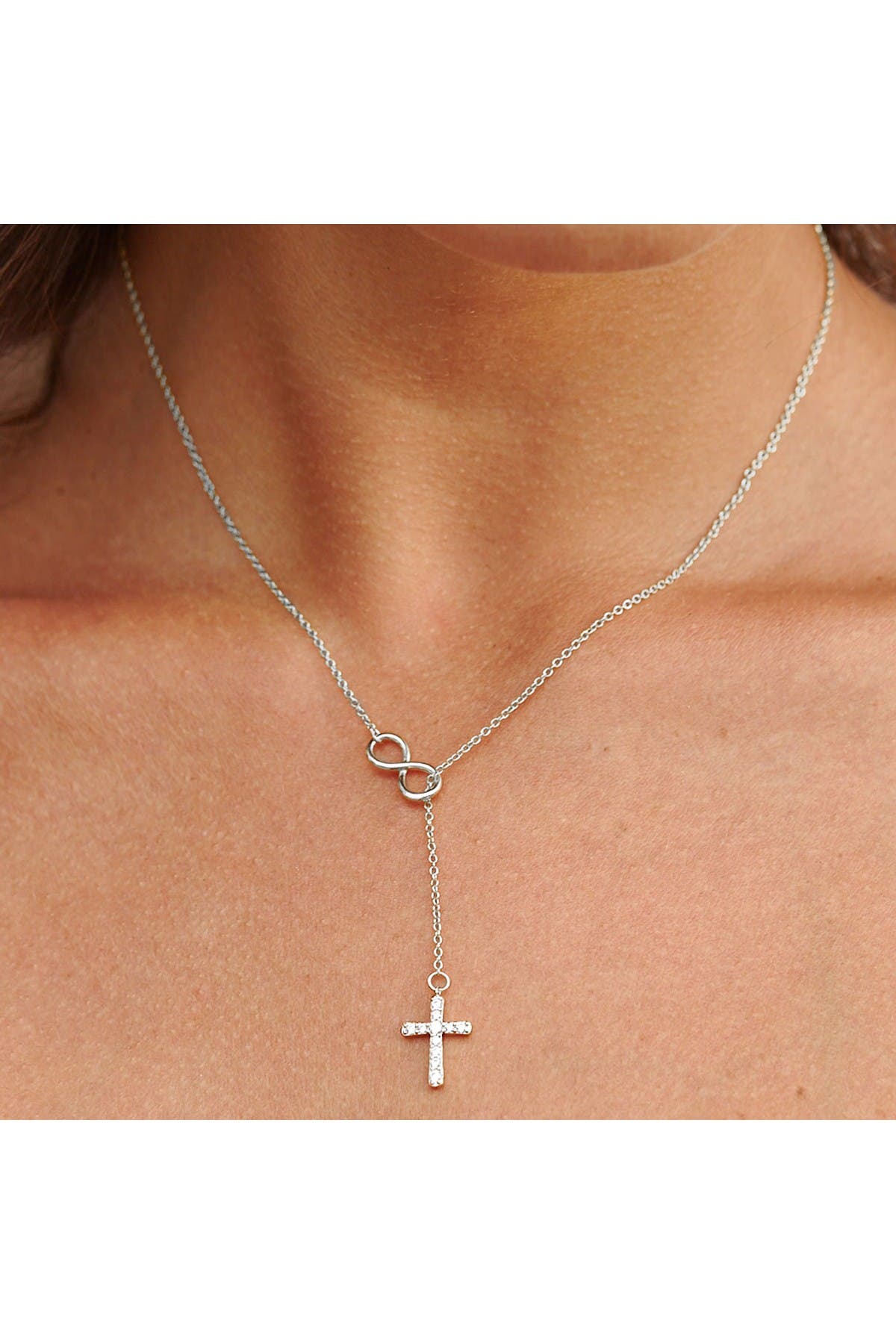 SAVVY CIE JEWELS Sterling Silver CZ Infinity Cross Lariat Necklace ...