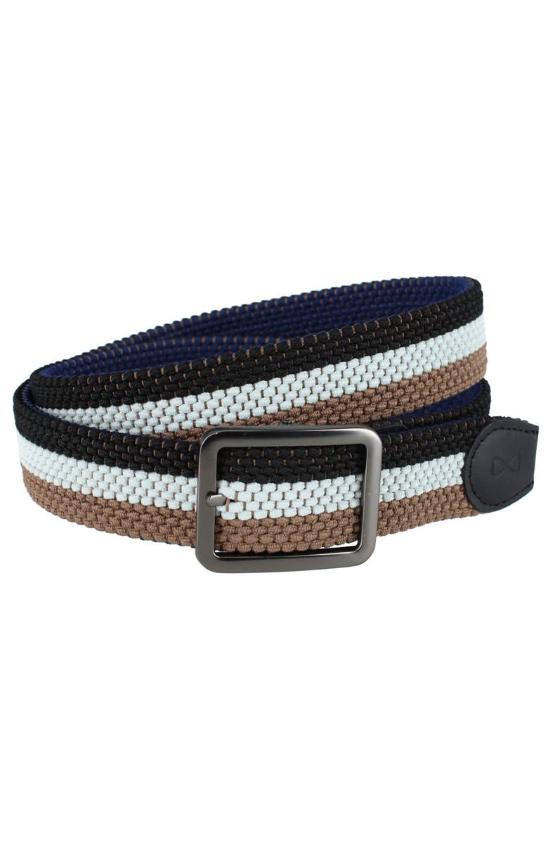 Trafalgar Big and Tall Matias Blue and Kahki Stripe Reversible Braided Casual Golf Belt, Main, color, Blue And Khaki Stripes