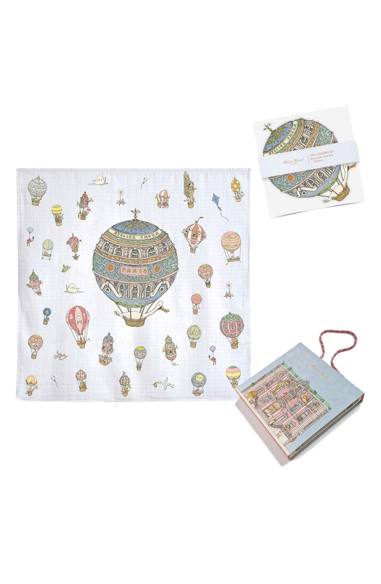 ATELIER CHOUX Hot Air Balloons Swaddle & Sticker Set, Alternate, color, 