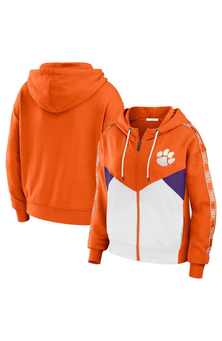 WEAR by Erin Andrews Women's WEAR by Erin Andrews Orange Clemson Tigers Colorblock Full-Zip Hoodie Jacket, Main, color,