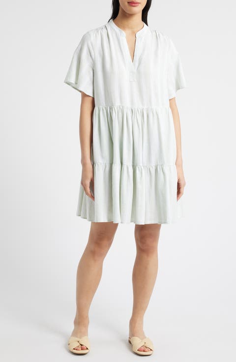 Easy Tiered Linen Blend Shift Dress