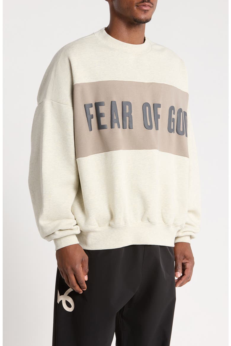 Paneled Relaxed Crop Fleece Sweatshirt, Alternate, color, VANILLA HEATHER/ SEAL