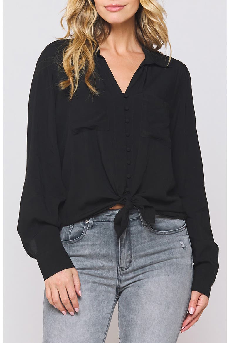 Eleni Button Front Blouse, Main, color, BLACK