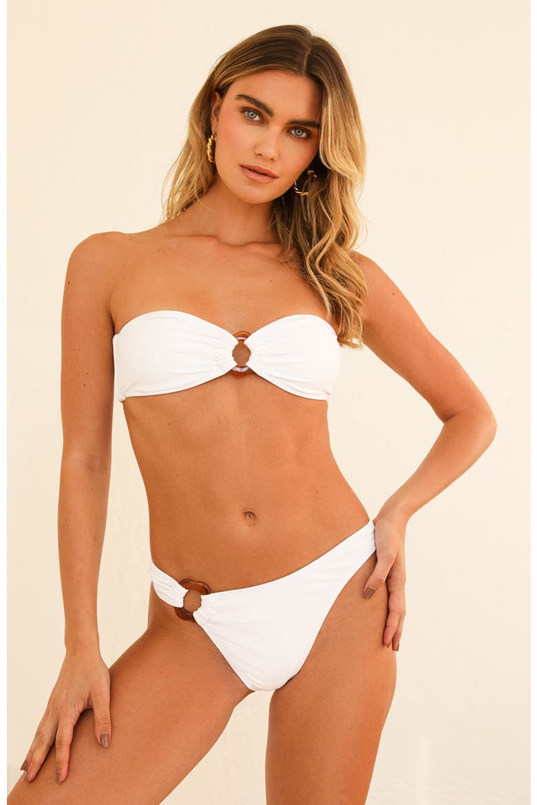 Lotus Bandeau Swim Bikini Top, Main, color, White Rib