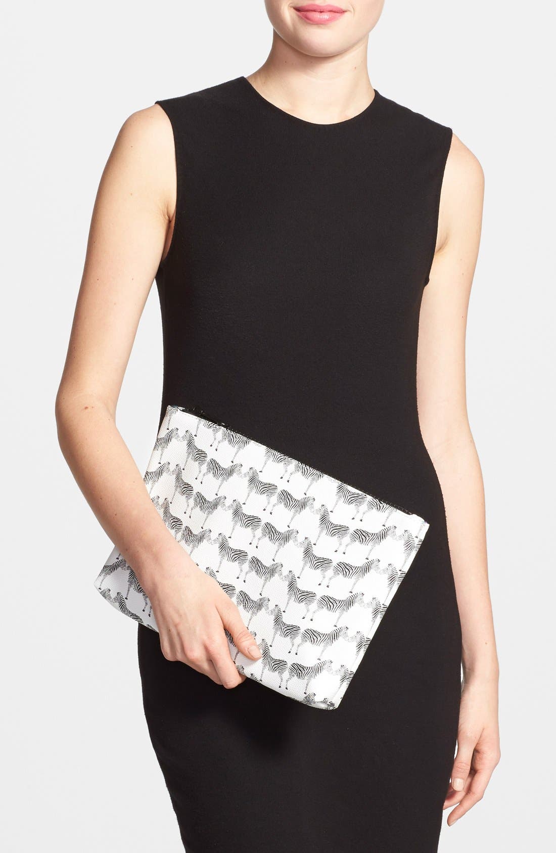 Zebra Print Clutch, Alternate, color, WHITE