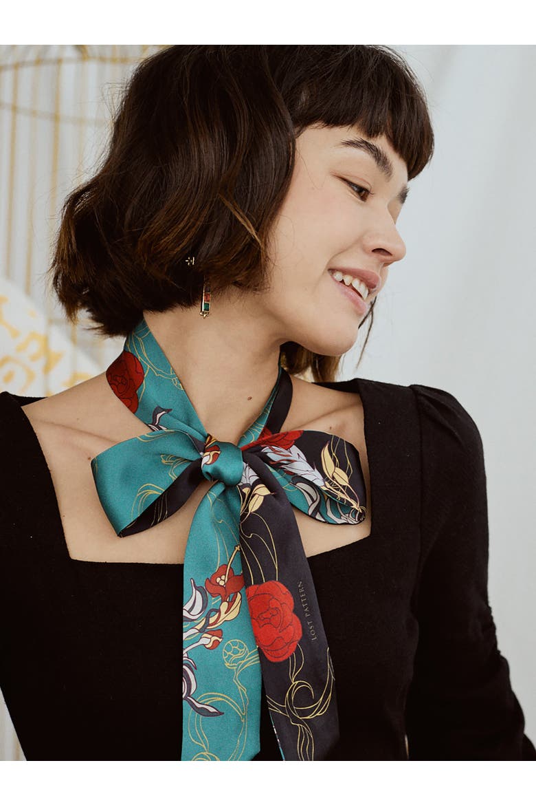 "Dream Hunter" Silk Skinny Scarf, Alternate, color, Green