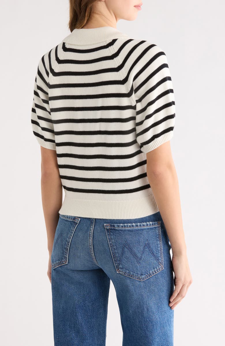 PAIGE Birch Stripe Organic Cotton 
Silk Blend Sweater, Alternate, color, Antique White/ Black