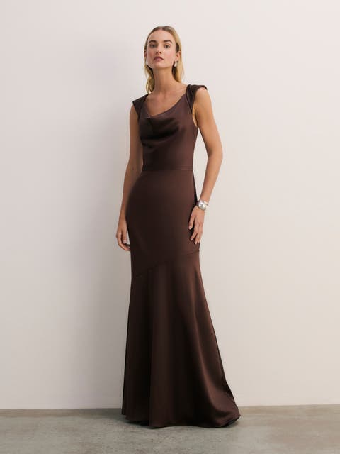 Cowl Neck Fit Flare Evening Gown