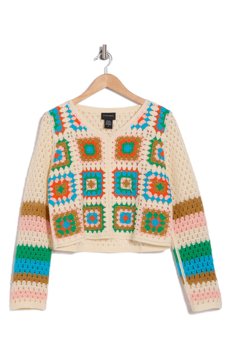 Forgotten Grace Crochet Sweater Cardigan, Alternate, color, Crochet Squares