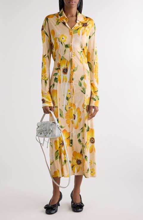 Delga Floral Print Long Sleeve Shirtdress