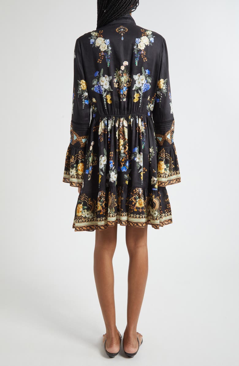 Camilla Ottoman Elegance Long Sleeve Linen & Silk Minidress, Alternate, color, Ottoman Elegance