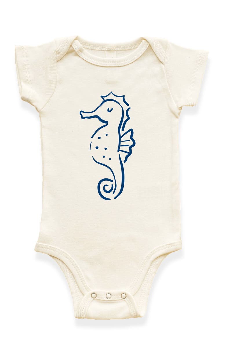 Tenth & Pine Seahorse Organic Cotton Baby Bodysuit, Main, color, Natural With Nautical Blue