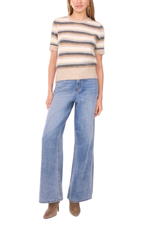 1.state Multicolor Stripe Short Sleeve Sweater In Neutral