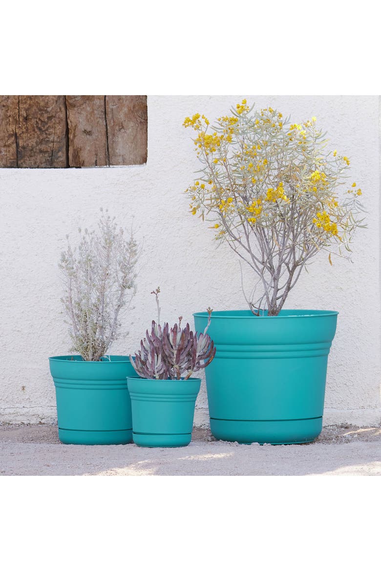 Saturn Round Planter 12"Bermuda Teal,Durable Plastic, 3 Gallon, Alternate, color, Blue