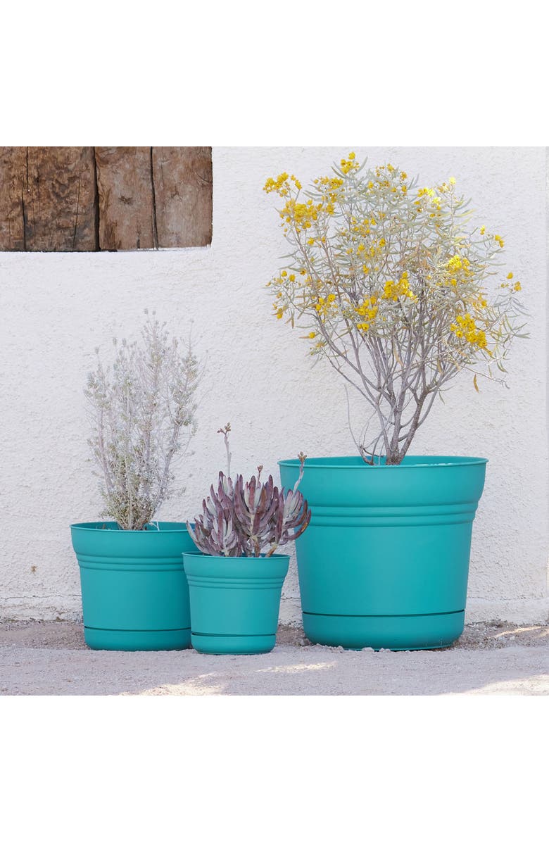 Bloem Saturn Round Planter 12"Bermuda Teal,Durable Plastic, 3 Gallon, Alternate, color, Blue