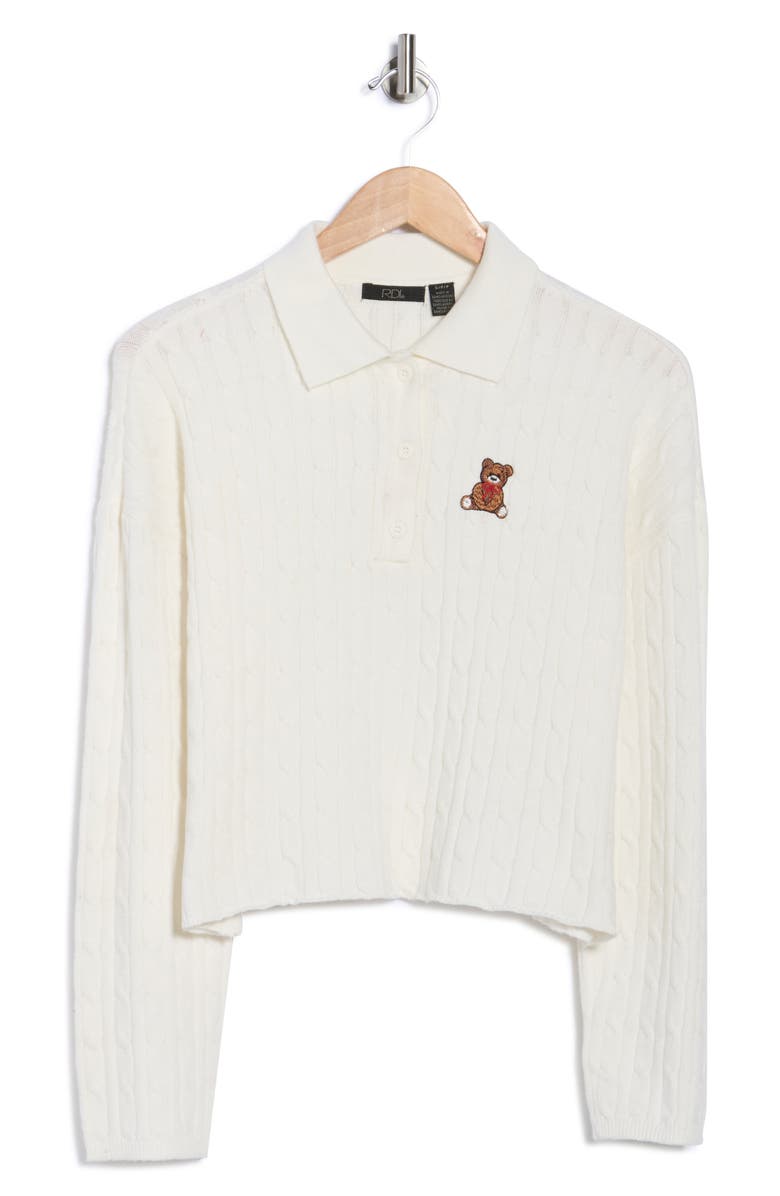 INTERNATIONAL DESIGNER Embroidered Teddy Polo Sweater, Alternate, color, Winter White