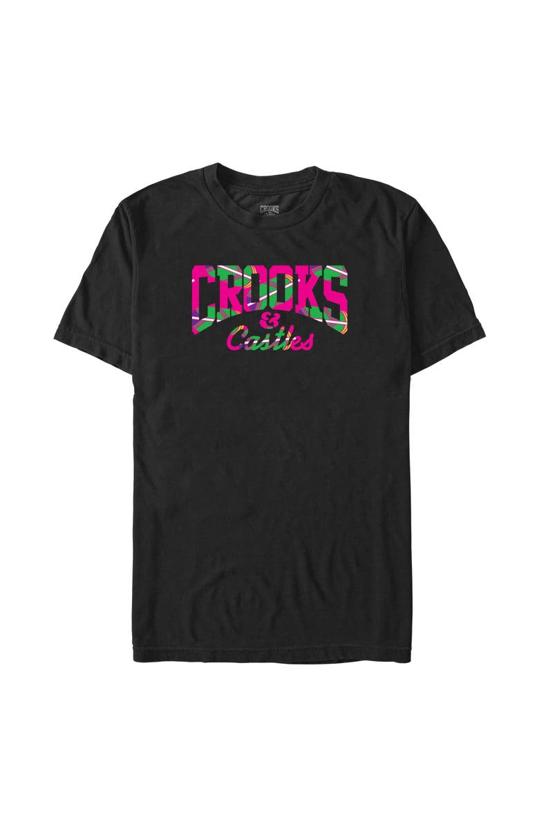 Crooks & Castles Men's Crooks & Castles Pink Tropical Print  Graphic T-Shirt, Main, color, Black