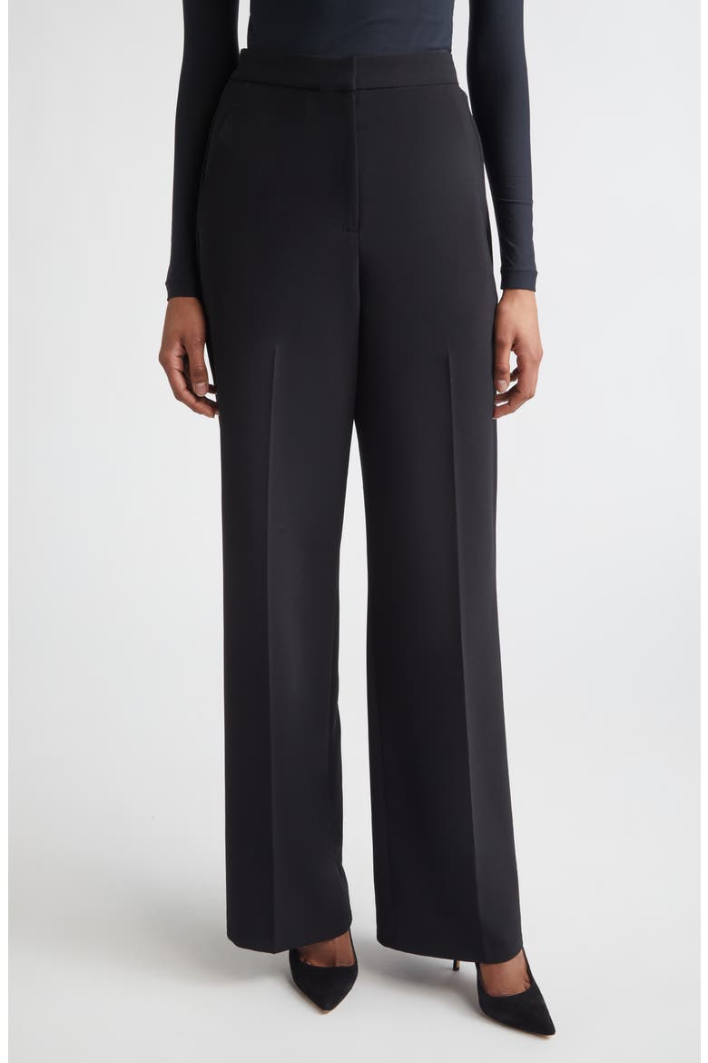 Stretch Linen Blend Twill Wide Leg Pants, Main, color, BLACK