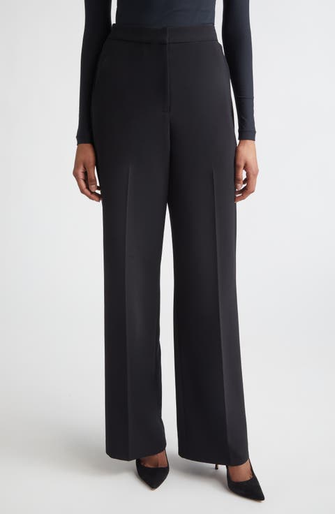 Stretch Linen Blend Twill Wide Leg Pants