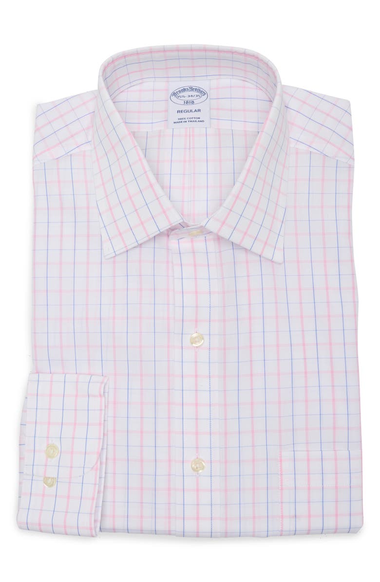 Brooks Brothers Regular Fit Plaid Cotton Dress Shirt, Alternate, color, Pink
