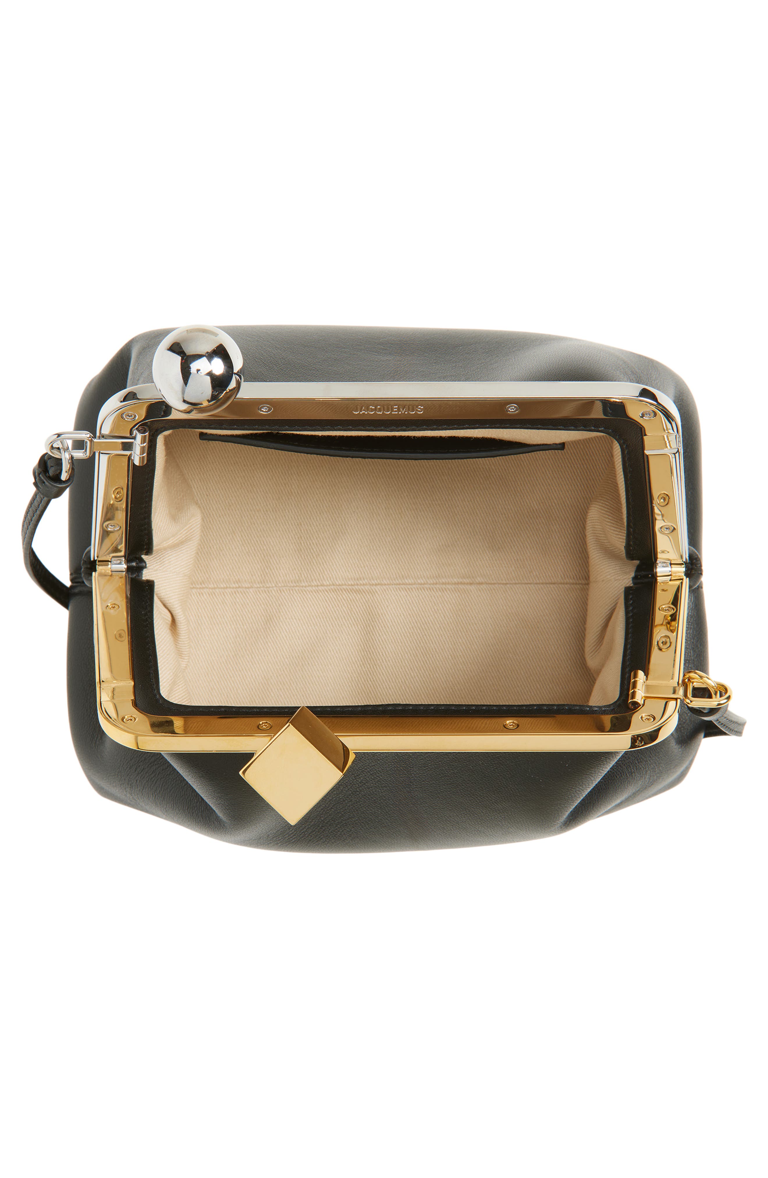 Jacquemus Le Berlingot Leather Frame Handbag, Alternate, color, Black 990