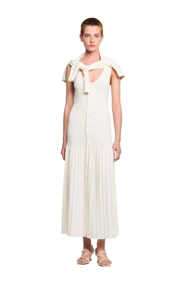 SANDRO V-neck knit maxi dress, Alternate, color, Ecru