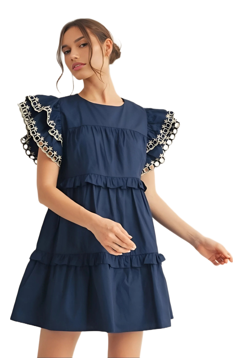 Knit and Lounge Embroidered Ruffle Sleeve Mini Dress, Alternate, color, 