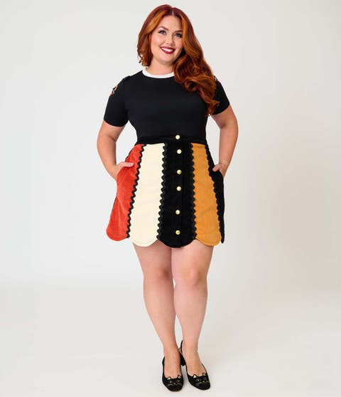 Plus Size Scallop Hem Corduroy Mini Skirt