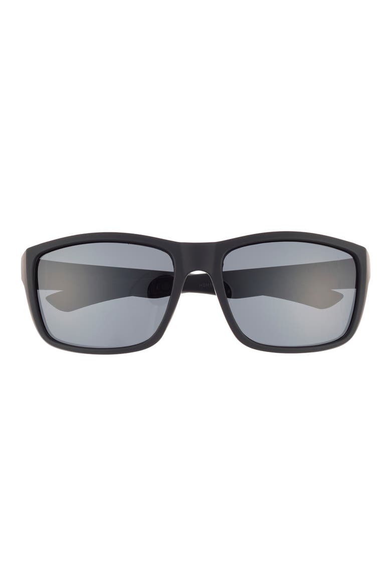 52mm Beveled Polarized Rectangular Wrap Sunglasses, Alternate, color, MATTE BLACK