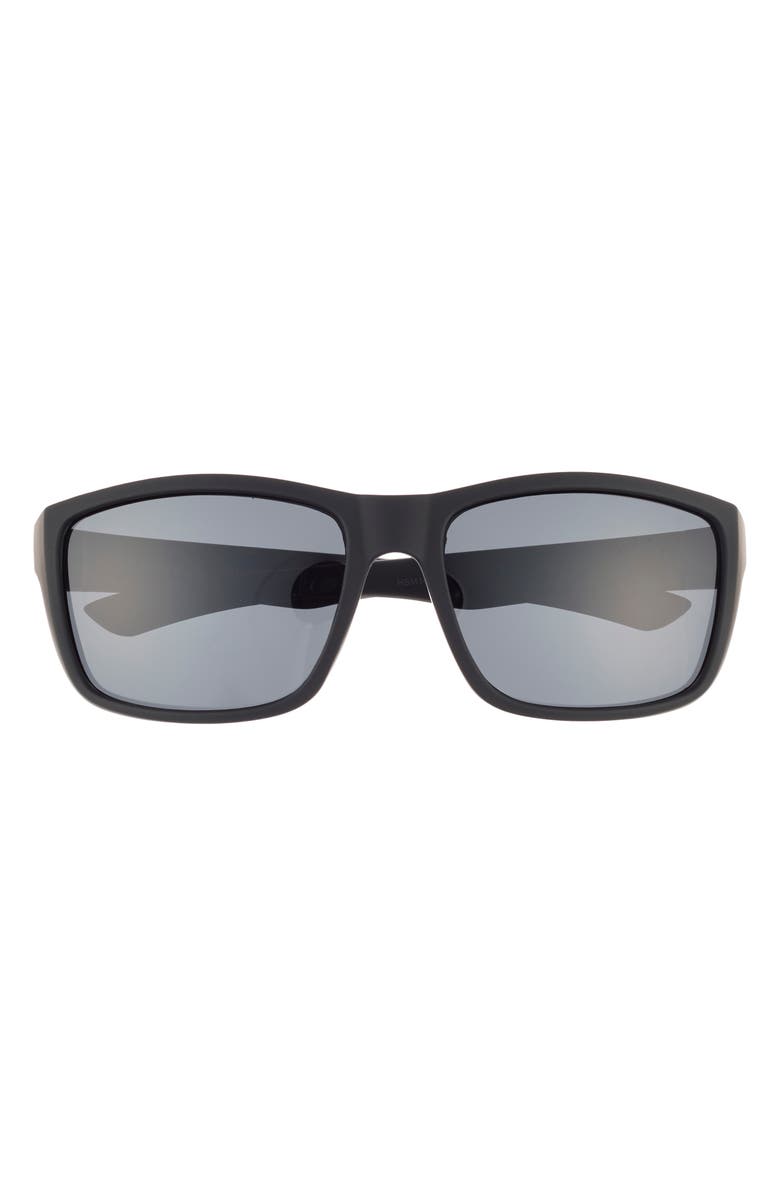 Hurley 52mm Beveled Polarized Rectangular Wrap Sunglasses, Alternate, color, Matte Black