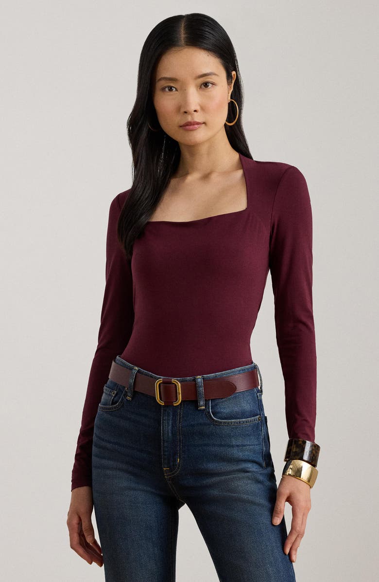 Lauren Ralph Lauren Ranier Jersey Top, Alternate, color, Dark Garnet