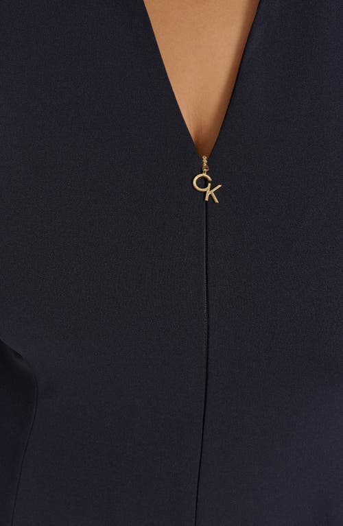 Calvin Klein Logo Zip Scuba Crepe Dress In Indigo