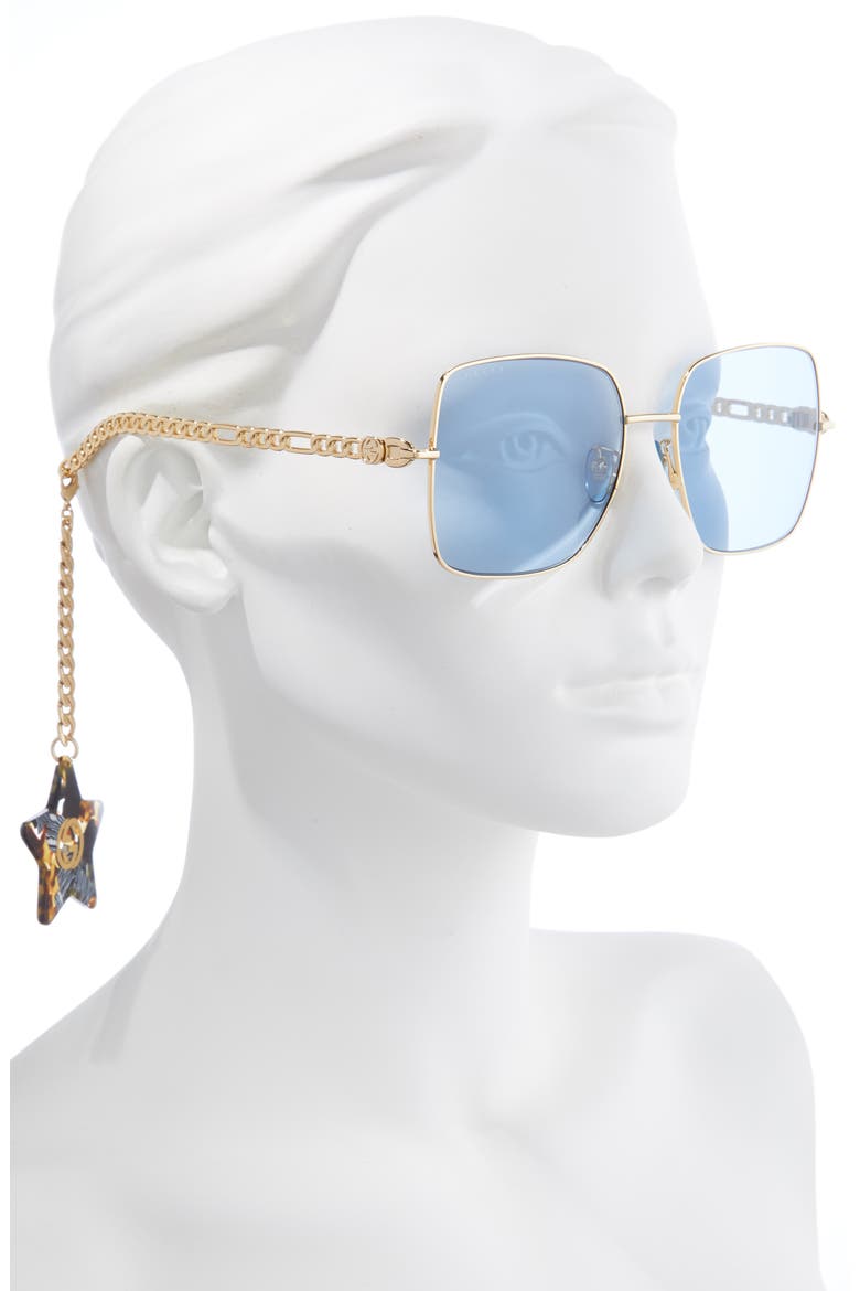 60mm Square Sunglasses with Removable Charms, Alternate, color, GOLD/ BLUE