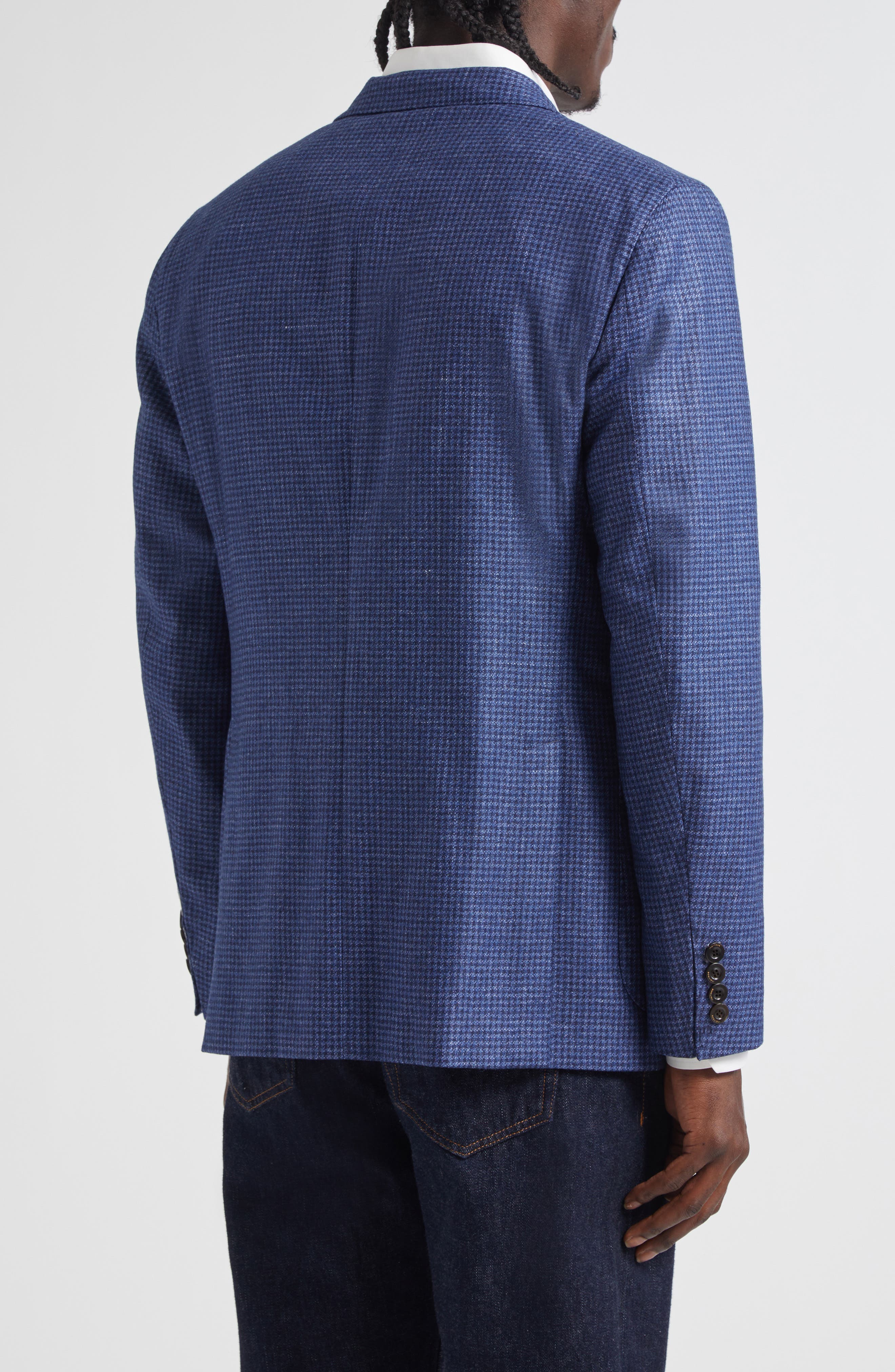 K-Jacket Blue Houndstooth Check Wool & Silk Blend Sport Coat - image 2
