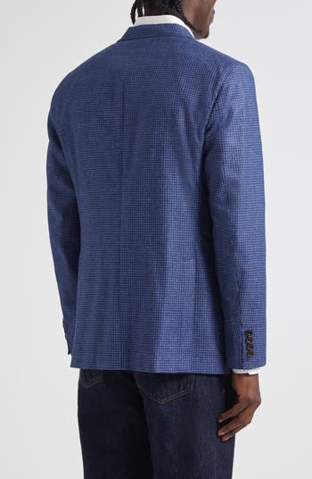 Boglioli K-Jacket Blue Houndstooth Check Wool & Silk Blend Sport