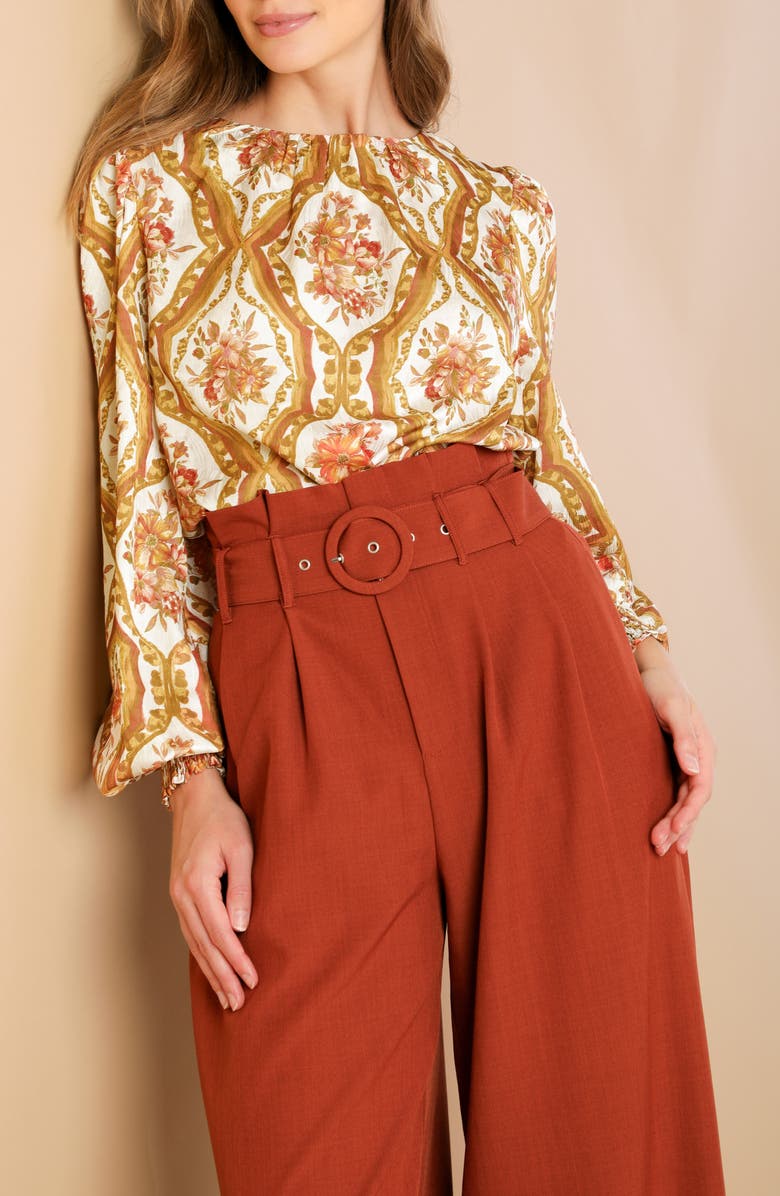 FLYING TOMATO Floral Long Sleeve Top, Alternate, color, Ivory