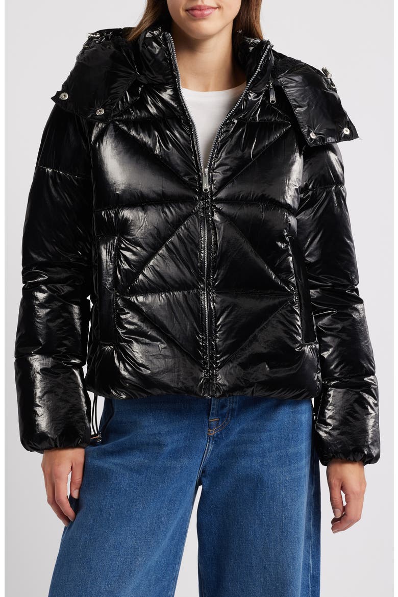 Shiny Crop Puffer Jacket, Main, color, BLACK