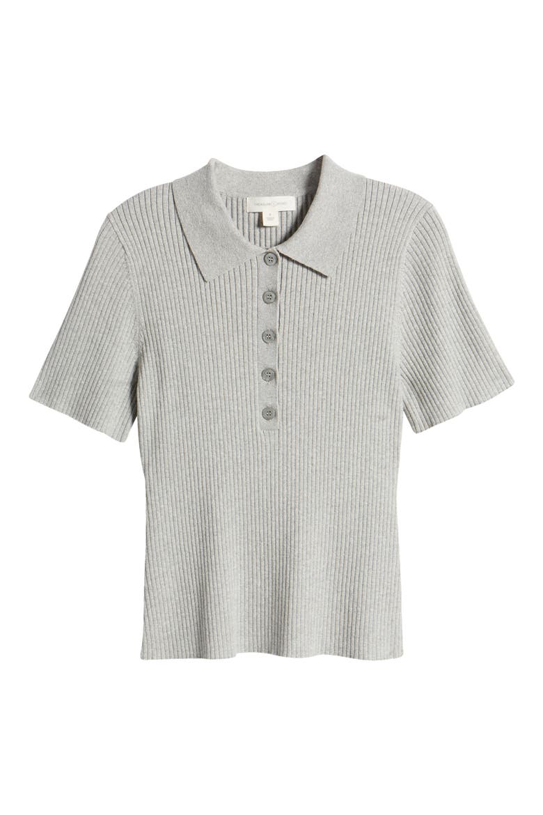 Short Sleeve Rib Polo Sweater, Alternate, color, GREY HEATHER