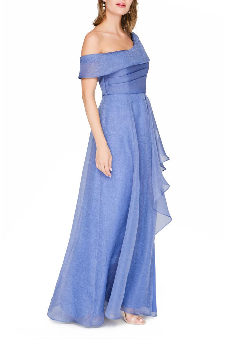 Evangeline One-Shoulder Organza Gown, Alternate, color, AZURE BLUE