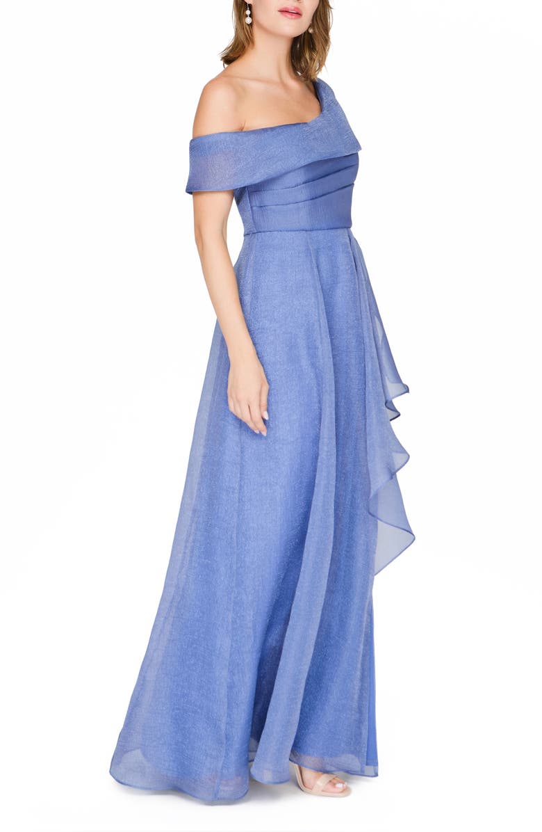 JS Collections Evangeline One-Shoulder Organza Gown, Alternate, color, Azure Blue
