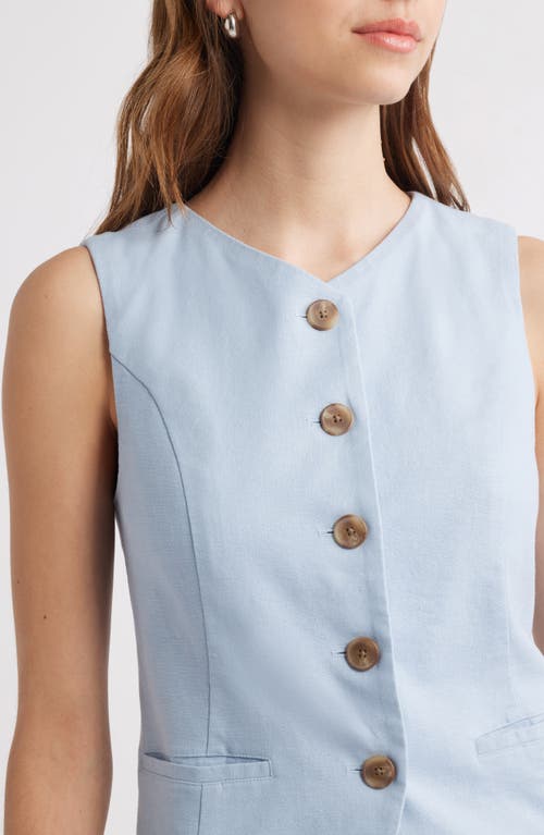 Open Edit Linen Blend Vest In Blue Subdued