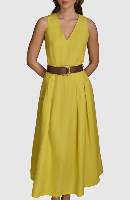 Donna Karan New York Belted Sleeveless Linen Blend Maxi Dress In Chartreuse