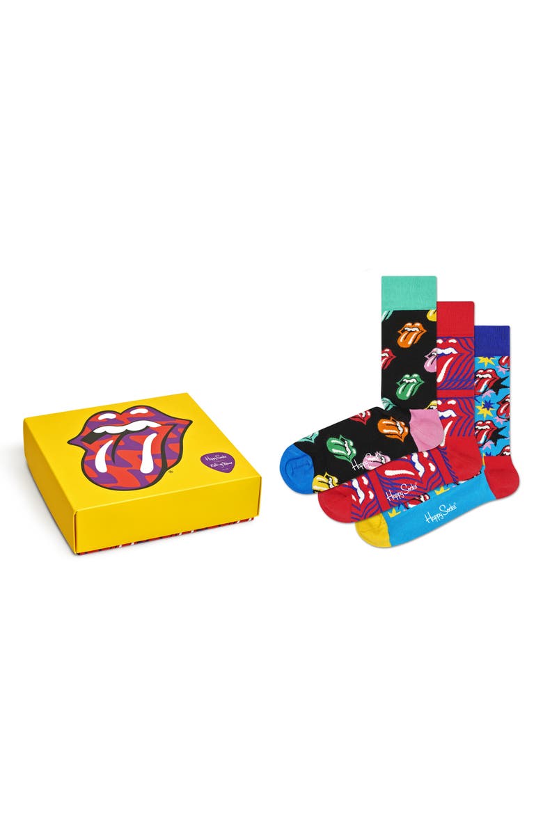Happy Socks x Rolling Stones Assorted 3-Pack Socks Gift Box, Main, color, 