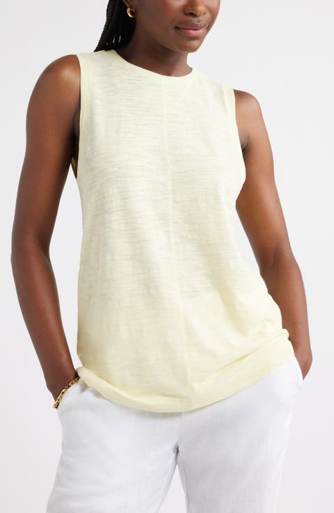 Sleeveless Cotton Blend Crewneck T-Shirt