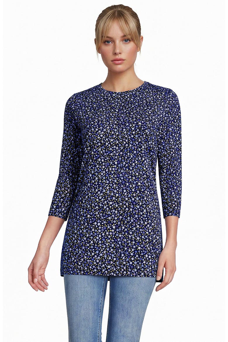 3/4 Sleeve Cotton Supima Tunic, Main, color, Clear Blue/Navy Ditsy Floral